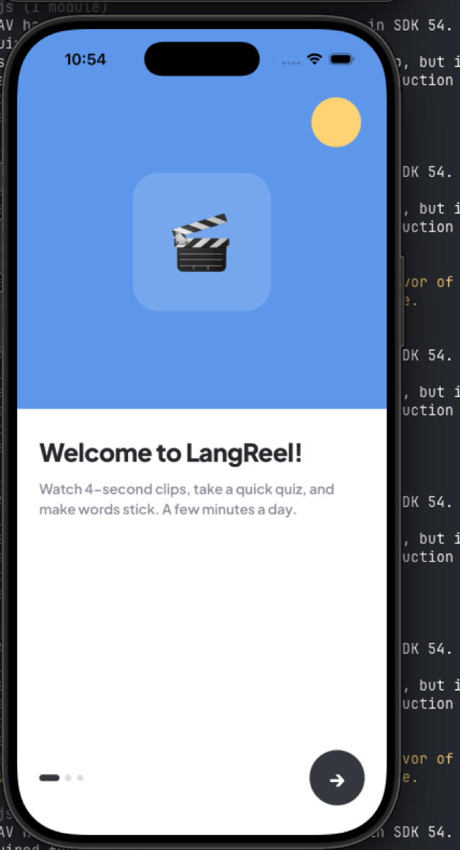 The LangReel welcome screen